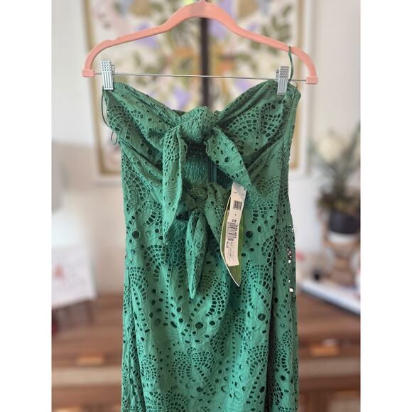 NWT Farm Rio Coconut Tree Richilieu Strapless Midi Dress Green Womens Sze Medium - Picture 16 of 16